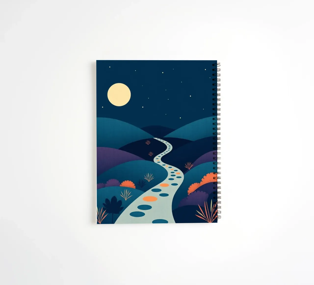 A Serene Path Under the Full Moon and Twinkling Stars spiral notebook by Artistic-shop