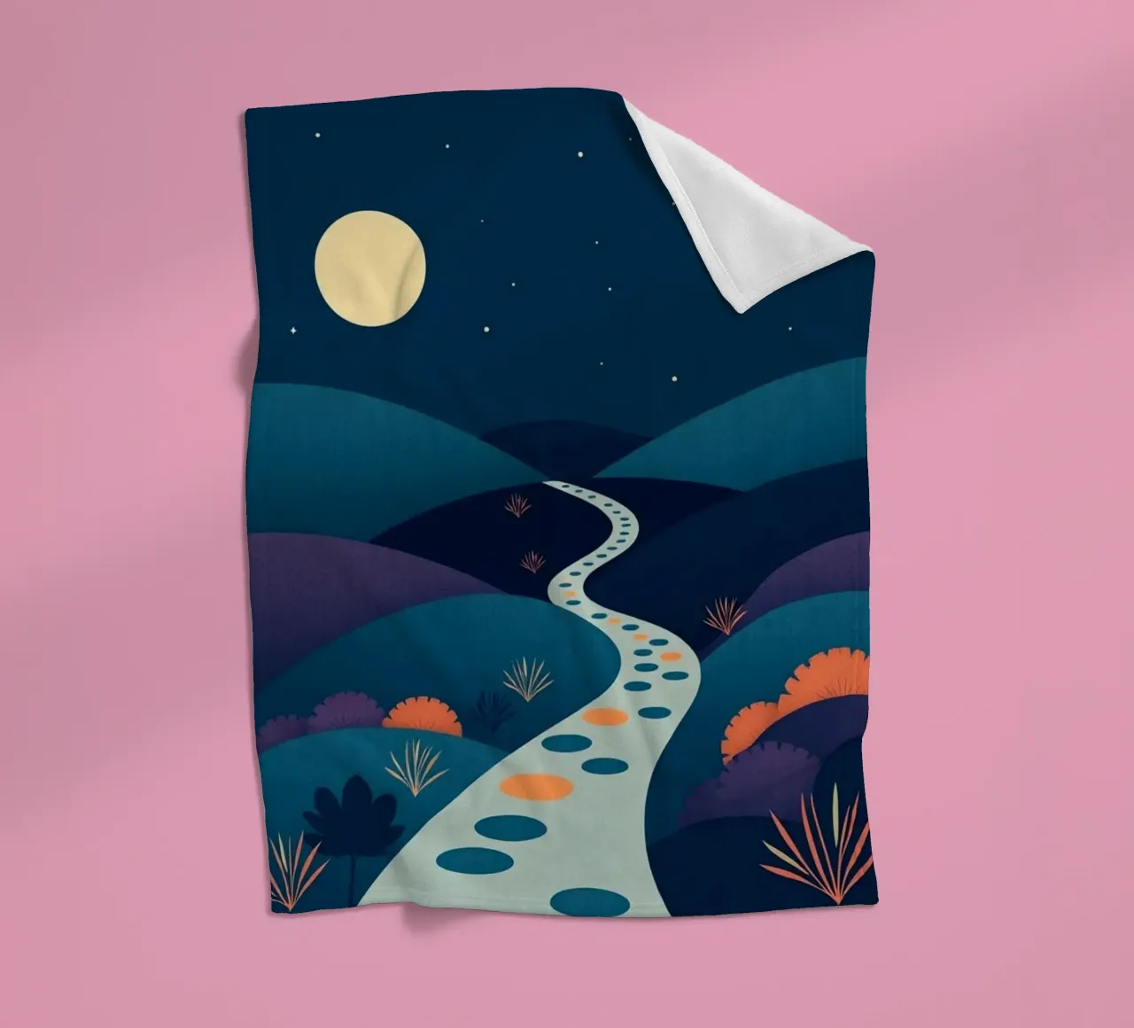 A Serene Path Under the Full Moon and Twinkling Stars fleece blanket by Artistic-shop