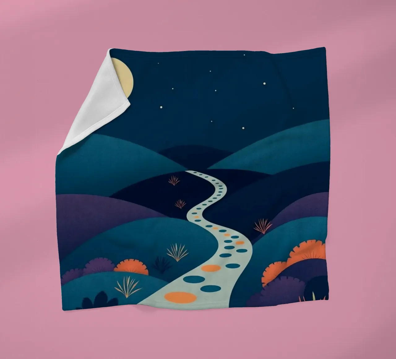 A Serene Path Under the Full Moon and Twinkling Stars fleece blanket by Artistic-shop