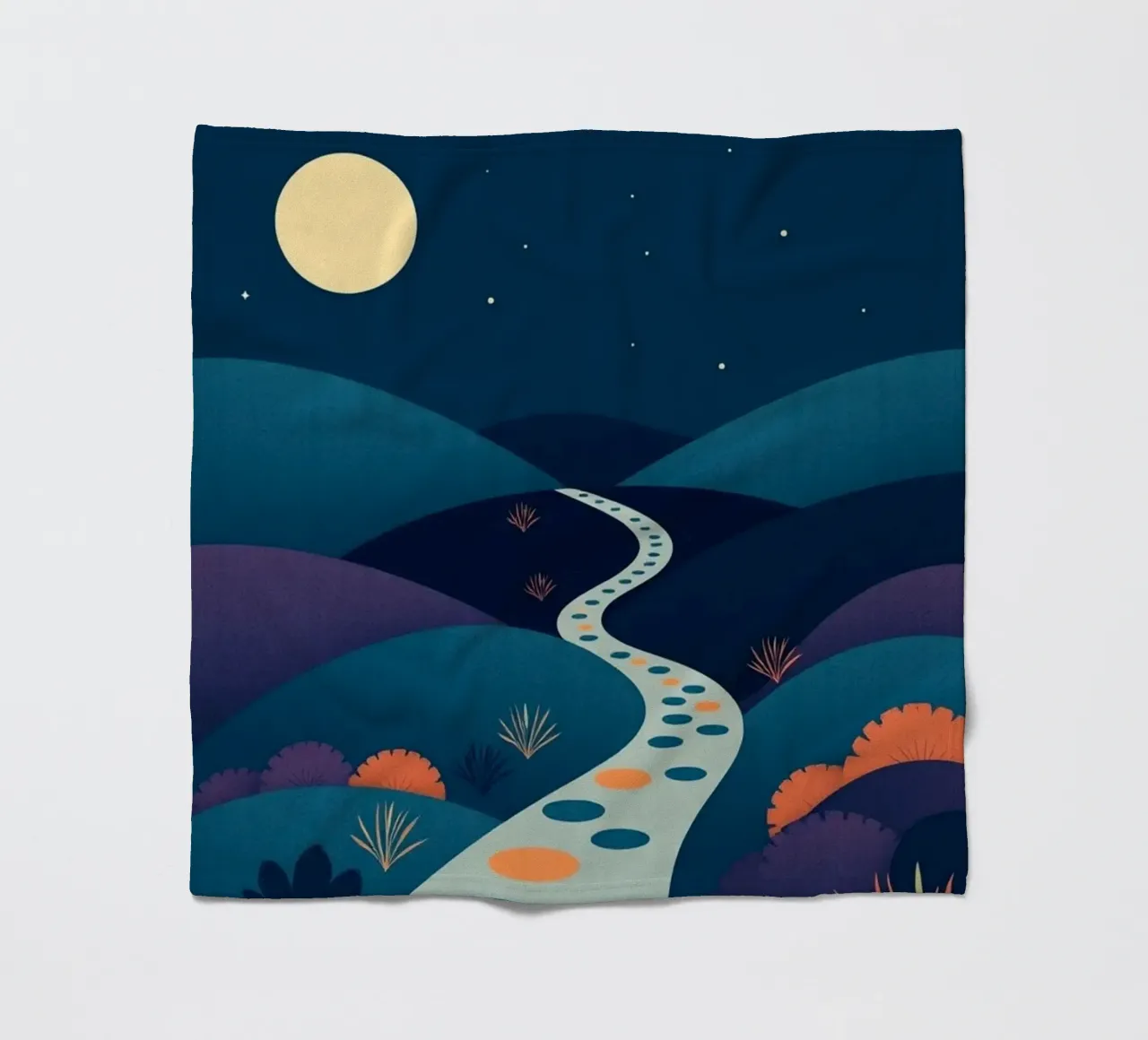 A Serene Path Under the Full Moon and Twinkling Stars fleece blanket by Artistic-shop