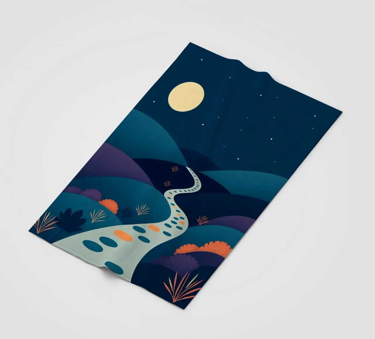 A Serene Path Under the Full Moon and Twinkling Stars fleece blanket by Artistic-shop