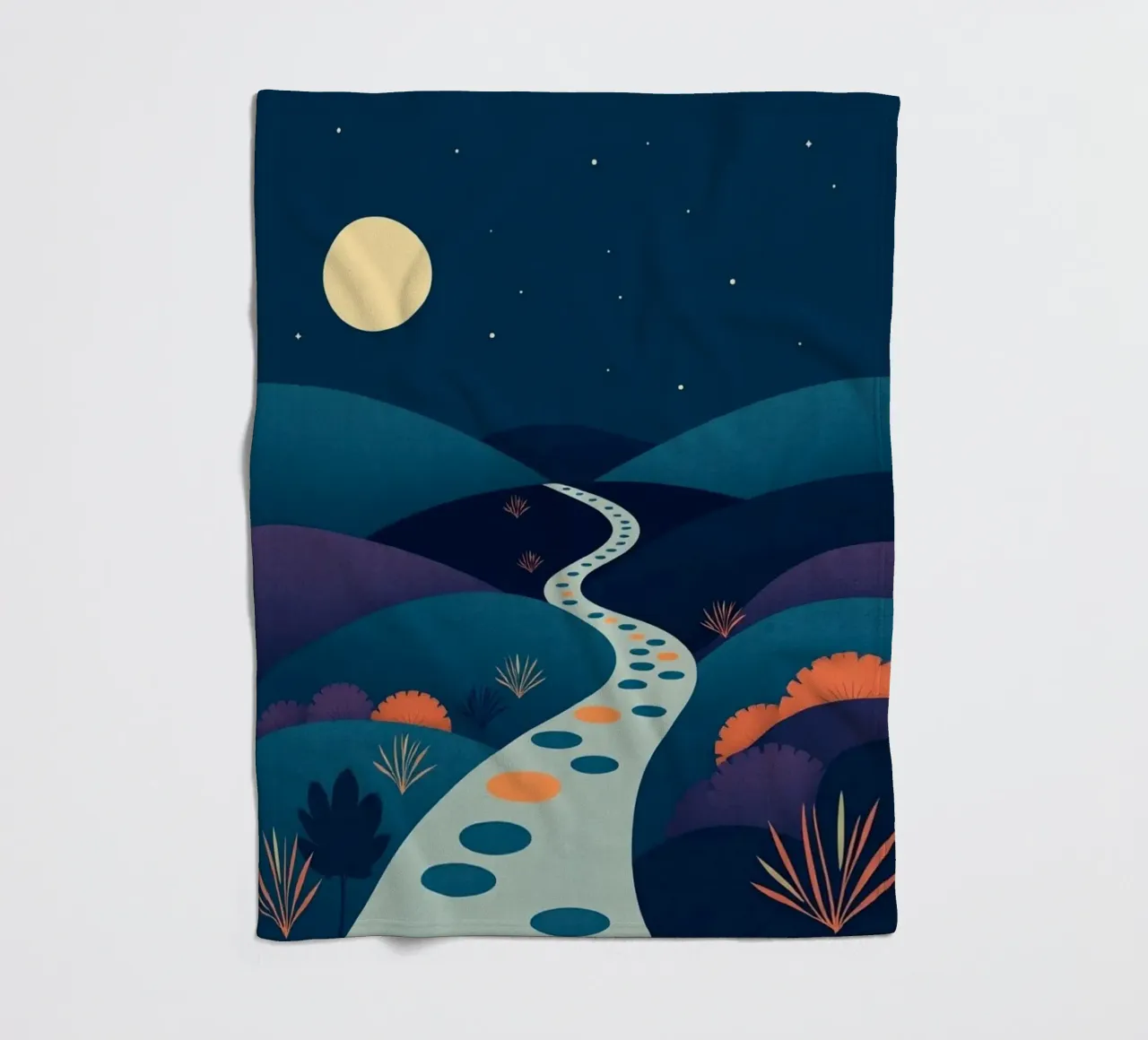 A Serene Path Under the Full Moon and Twinkling Stars fleece blanket by Artistic-shop