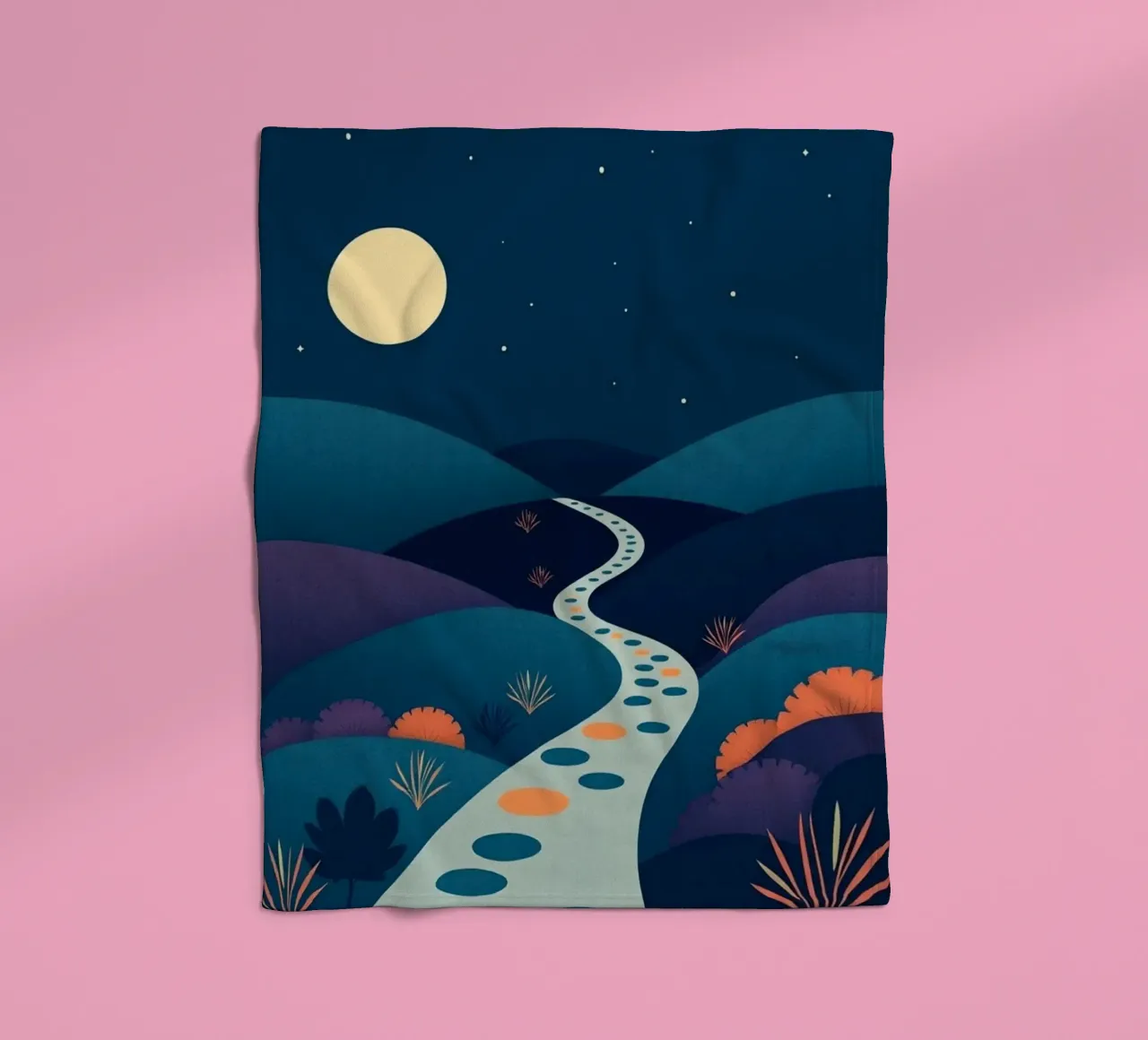 A Serene Path Under the Full Moon and Twinkling Stars fleece blanket by Artistic-shop