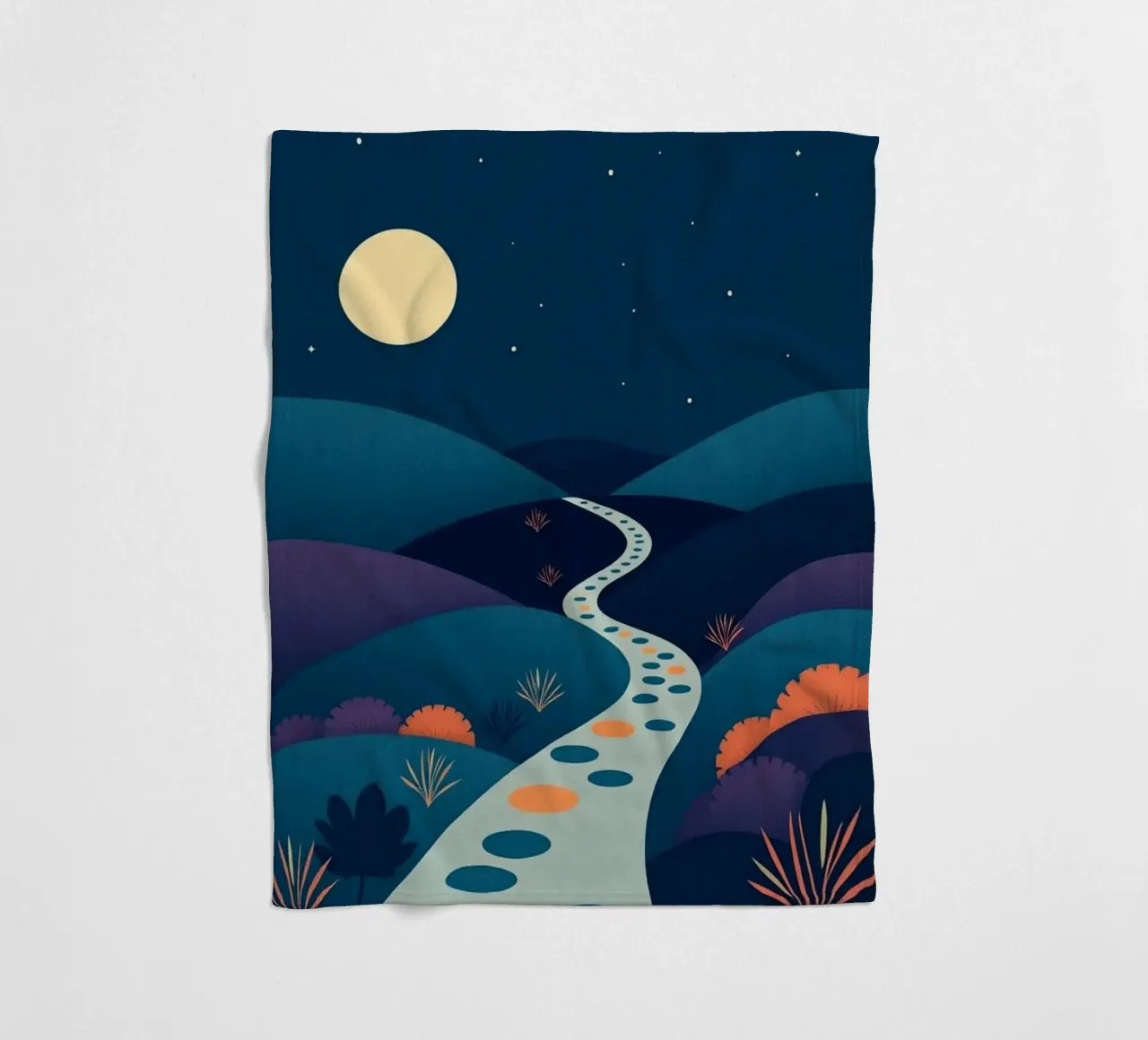 A Serene Path Under the Full Moon and Twinkling Stars fleece blanket by Artistic-shop