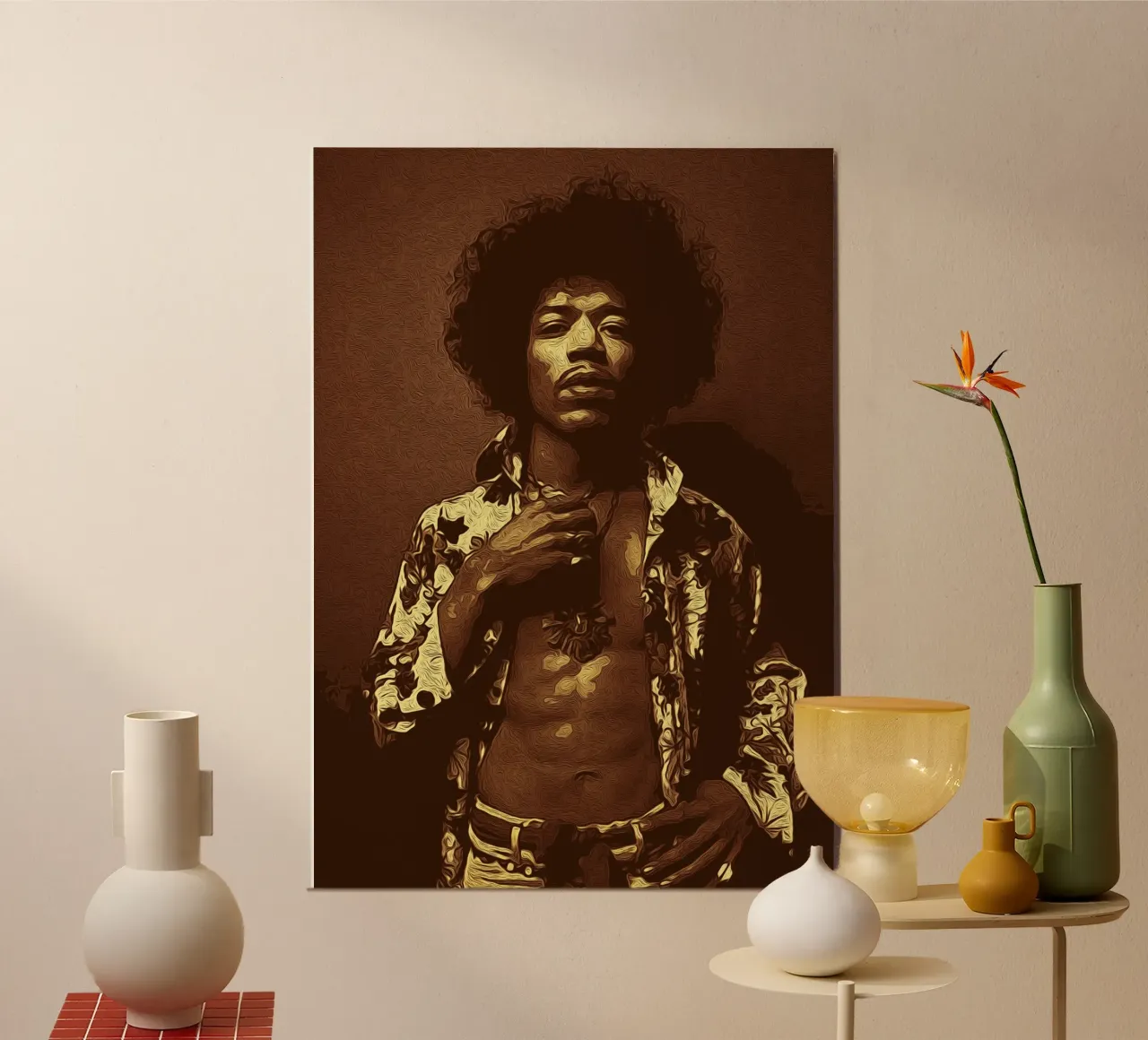 Cantante americano d'epoca Jimi Hendrix poster con telaio in alluminio da singpentinksale