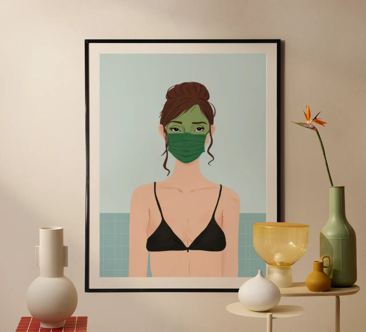 Maschera verde per l'autocura poster con telaio in legno da Peak Delusion