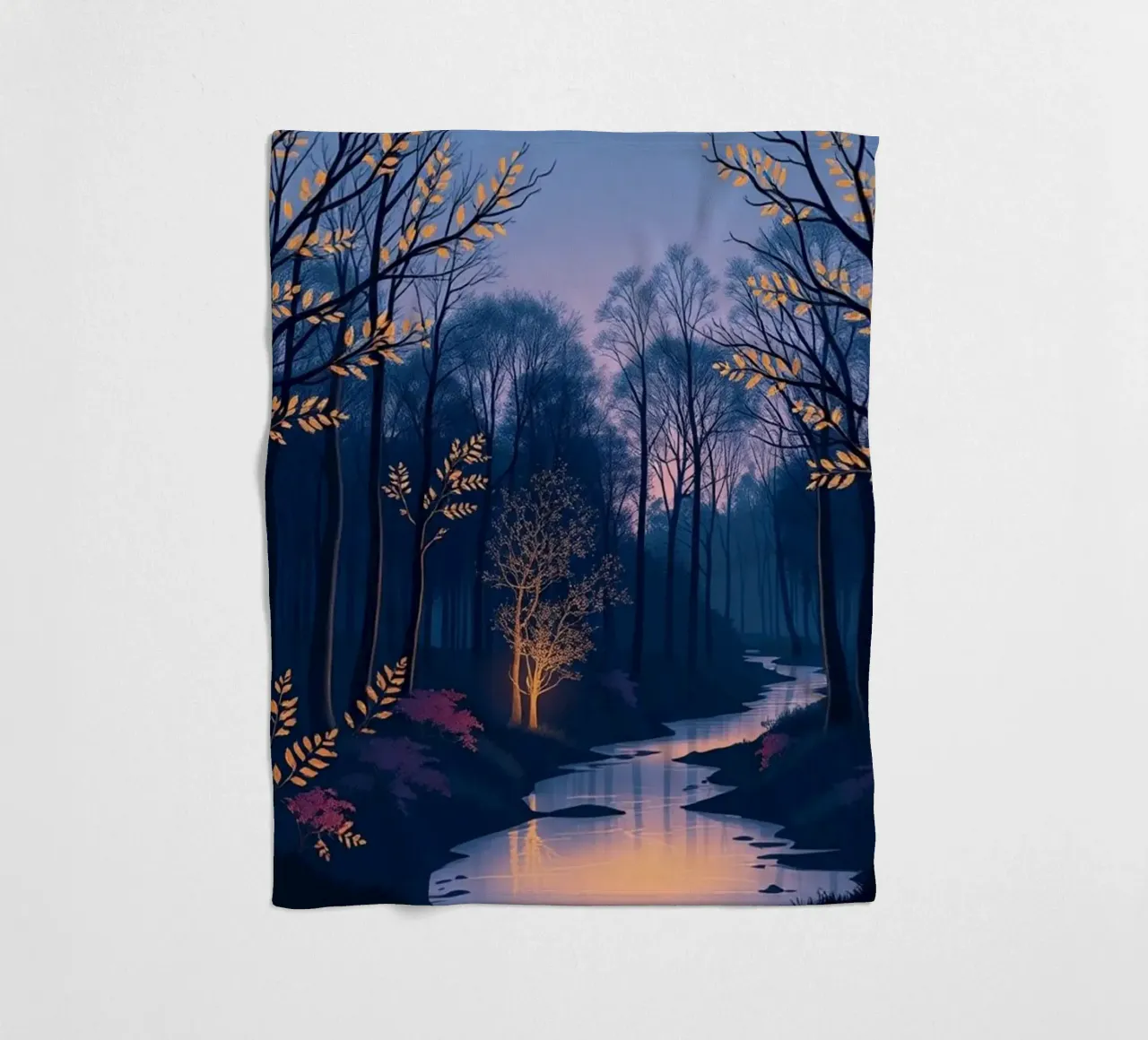 A Tranquil Dusk in the Enchanted Forest fleece blanket by Artistic-shop
