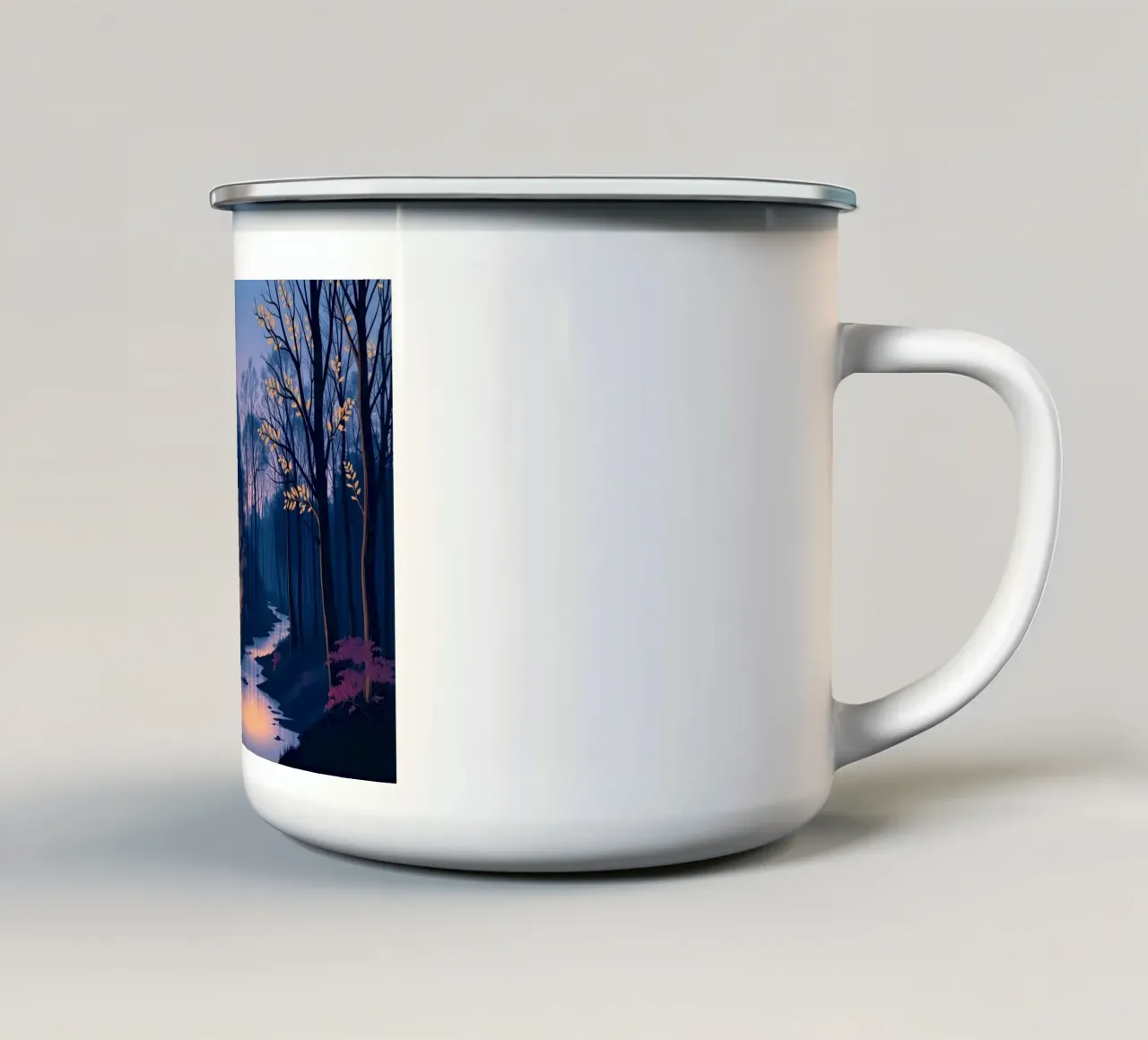 Un tranquillo crepuscolo nella foresta incantata tazza in smalto da Artistic-shop