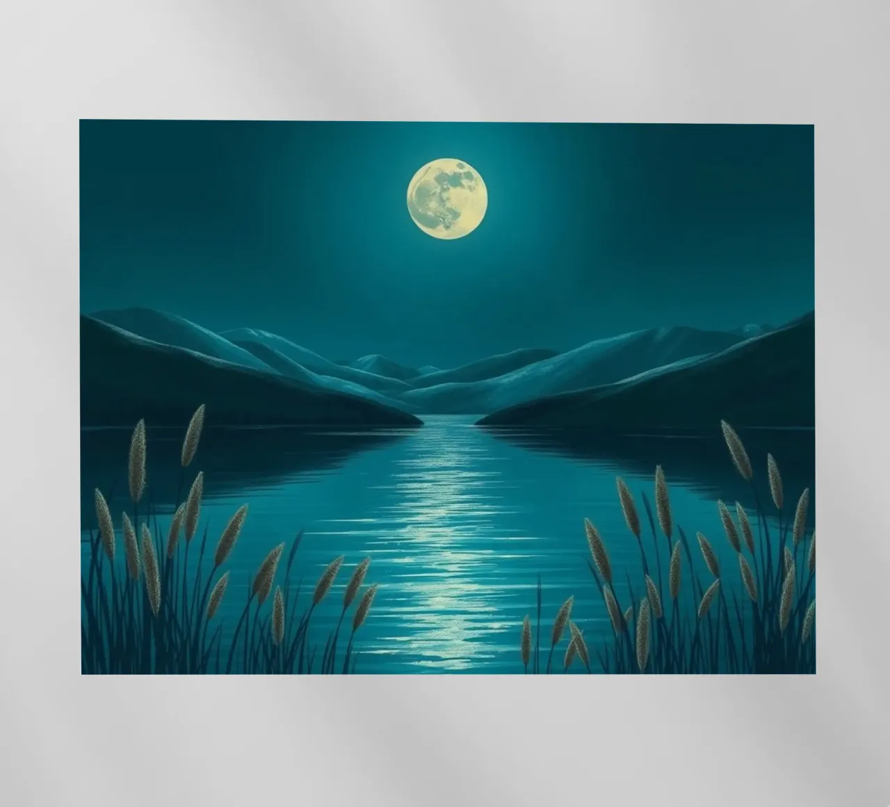 A Serene Moonlit Lake Amidst Whispering Reeds backlit film by Artistic-shop