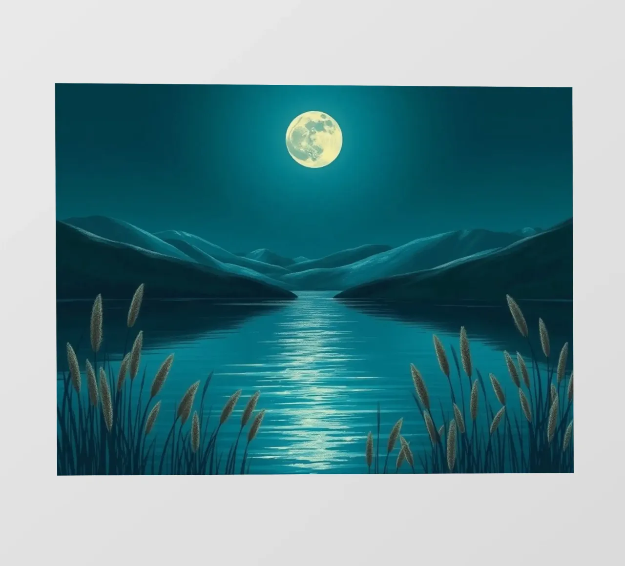 A Serene Moonlit Lake Amidst Whispering Reeds backlit film by Artistic-shop