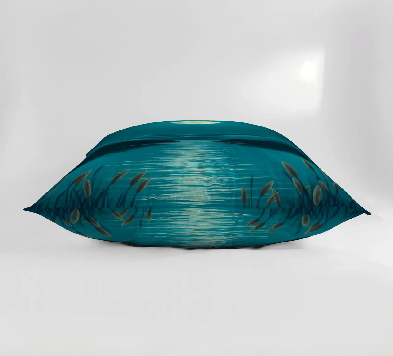 A Serene Moonlit Lake Amidst Whispering Reeds decorative cushion by Artistic-shop
