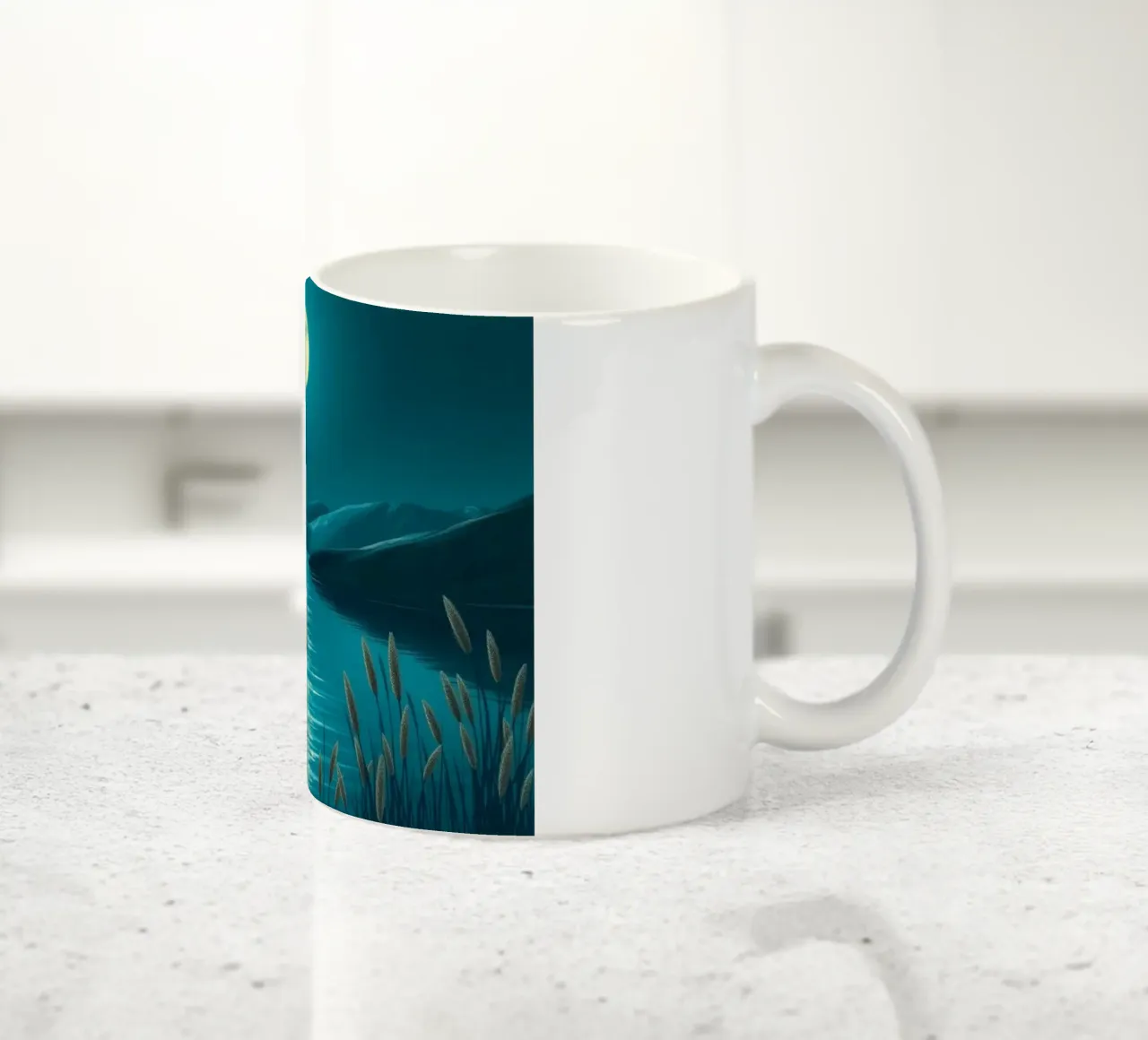 A Serene Moonlit Lake Amidst Whispering Reeds keramische mok van Artistic-shop