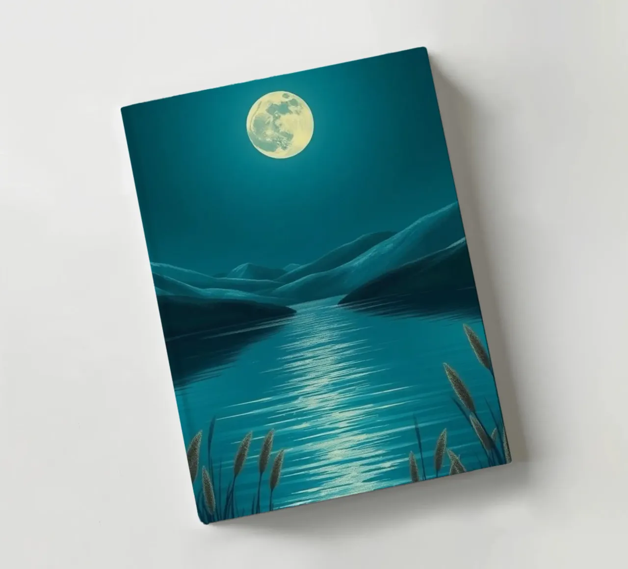 A Serene Moonlit Lake Amidst Whispering Reeds notebook by Artistic-shop