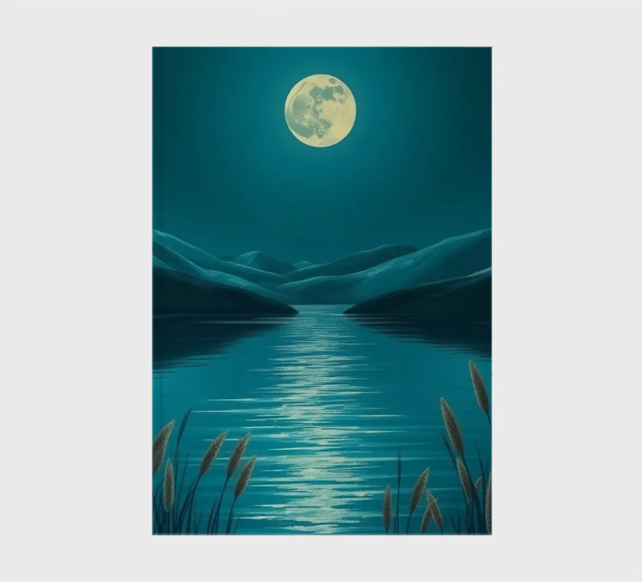 A Serene Moonlit Lake Amidst Whispering Reeds notebook by Artistic-shop