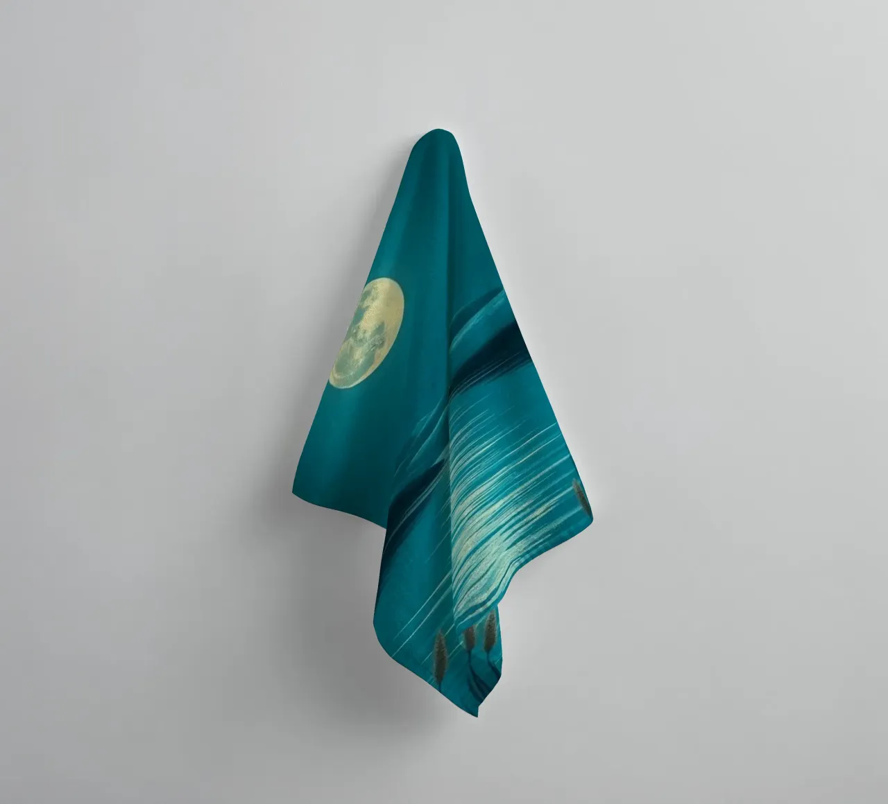 A Serene Moonlit Lake Amidst Whispering Reeds towel by Artistic-shop
