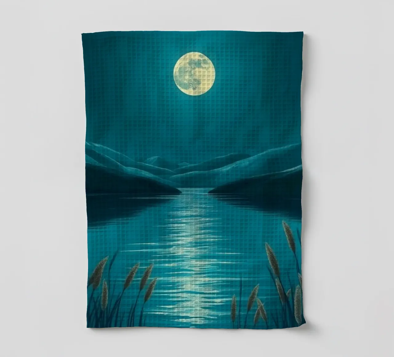 Un lago sereno al chiaro di luna tra canneti sussurranti canovaccio da cucina da Artistic-shop