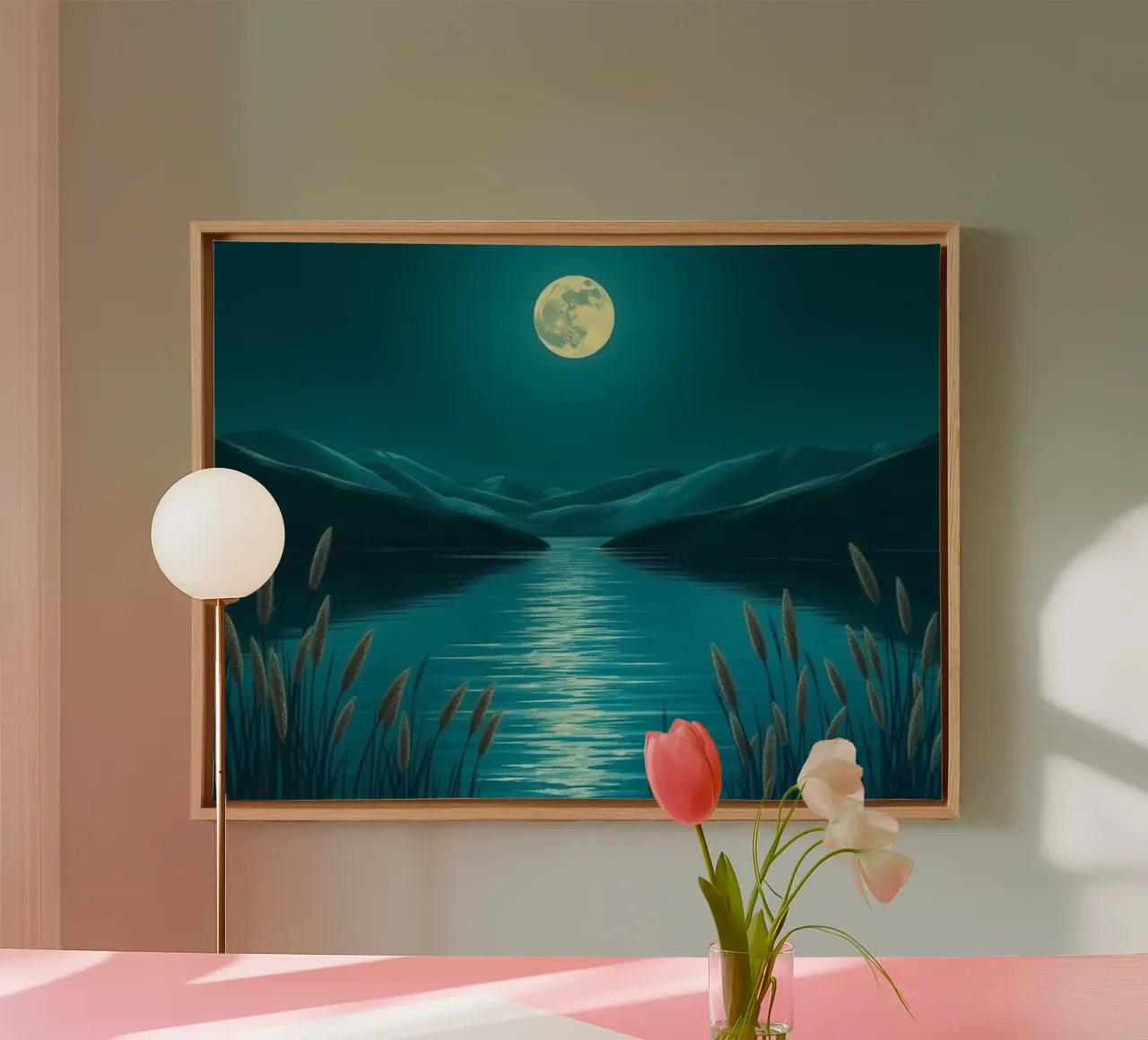 A Serene Moonlit Lake Amidst Whispering Reeds canvas by Artistic-shop
