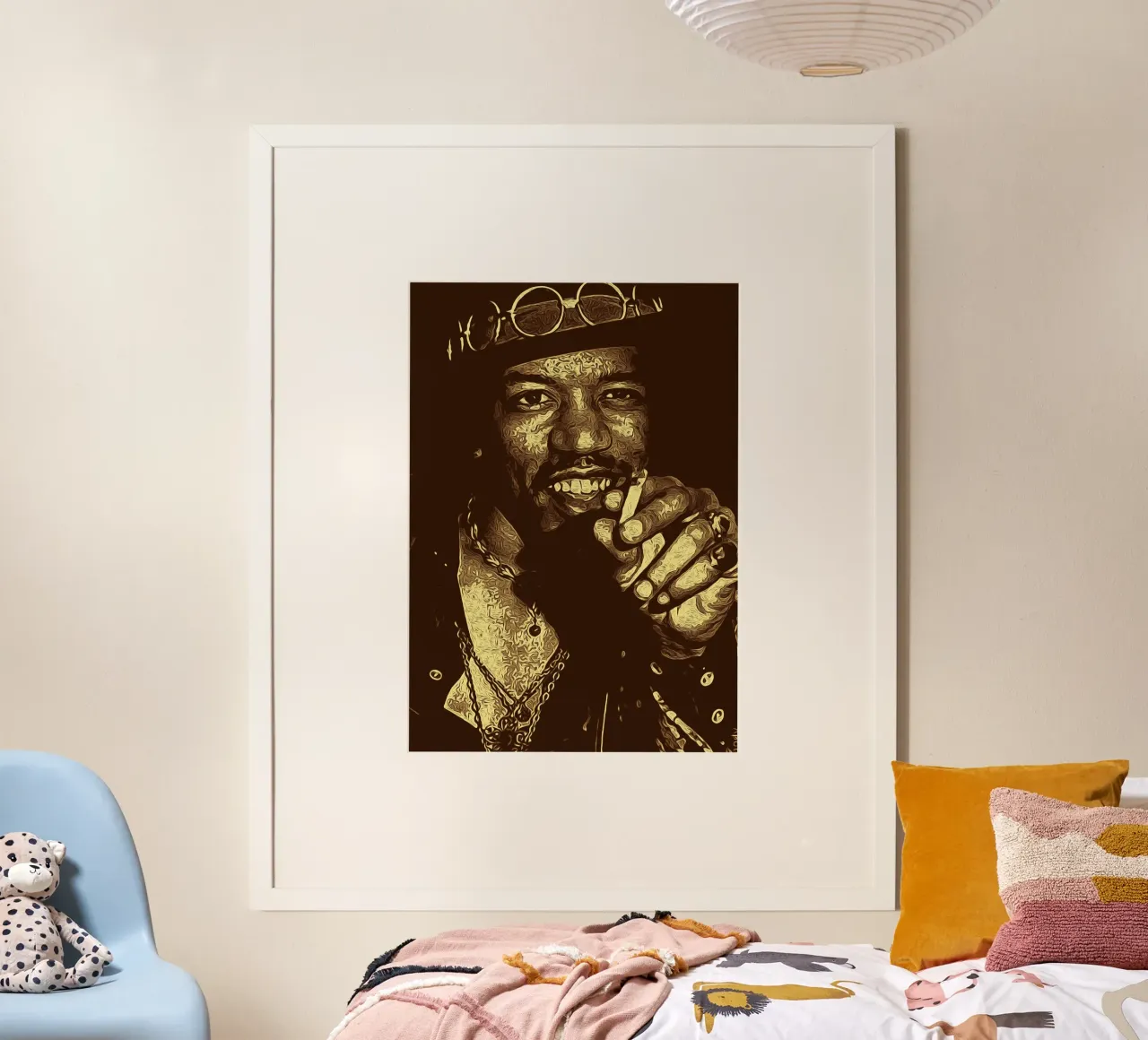 Il cantante americano degli anni '70 Jimi Hendrix poster da singpentinksale