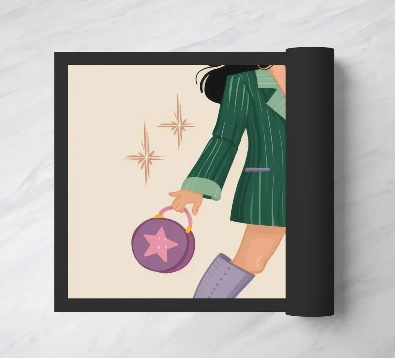 Green Coat Stride doormat by Peak Delusion