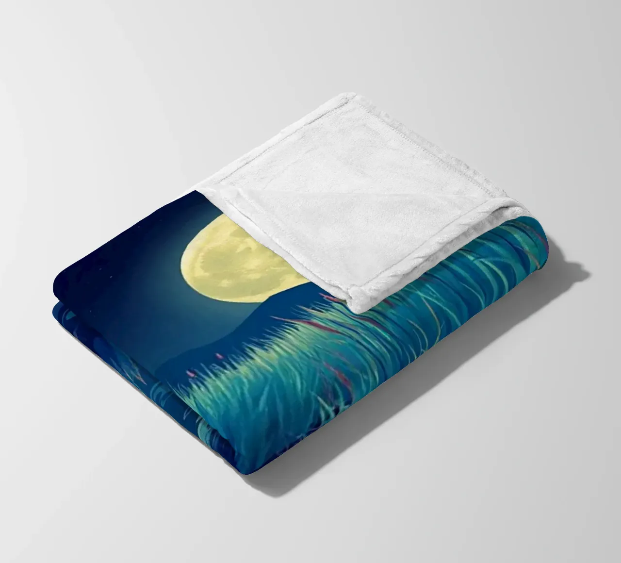 Un fiume che sussurra tra le canne sotto una luna piena dorata coperta in pile da Artistic-shop