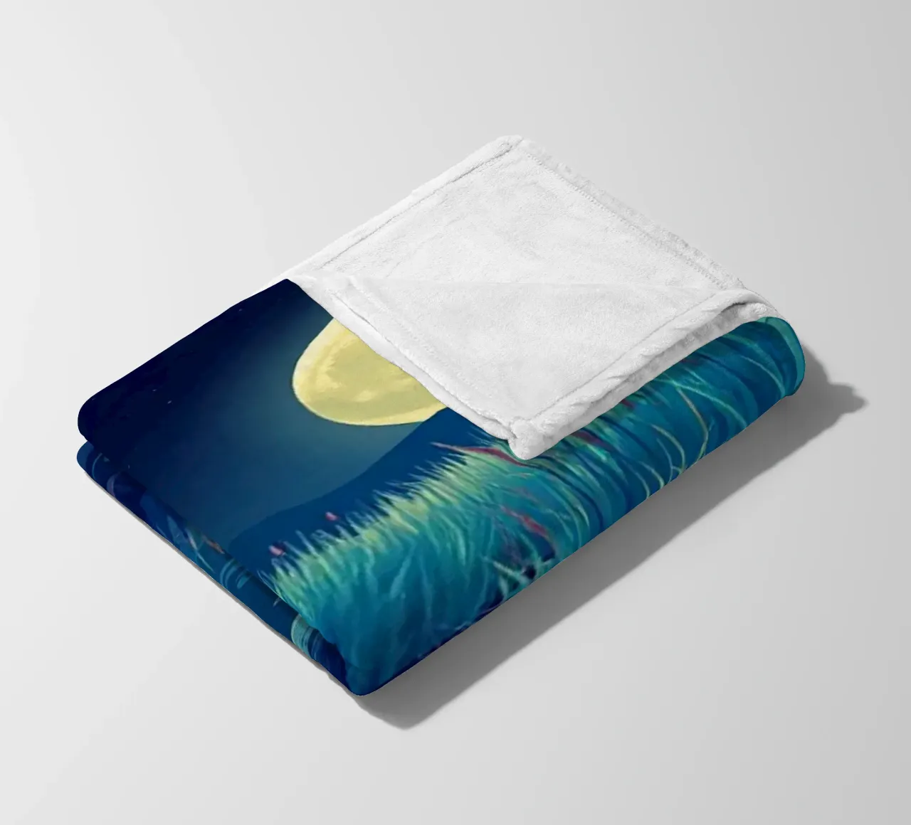 Un fiume che sussurra tra le canne sotto una luna piena dorata coperta in pile da Artistic-shop