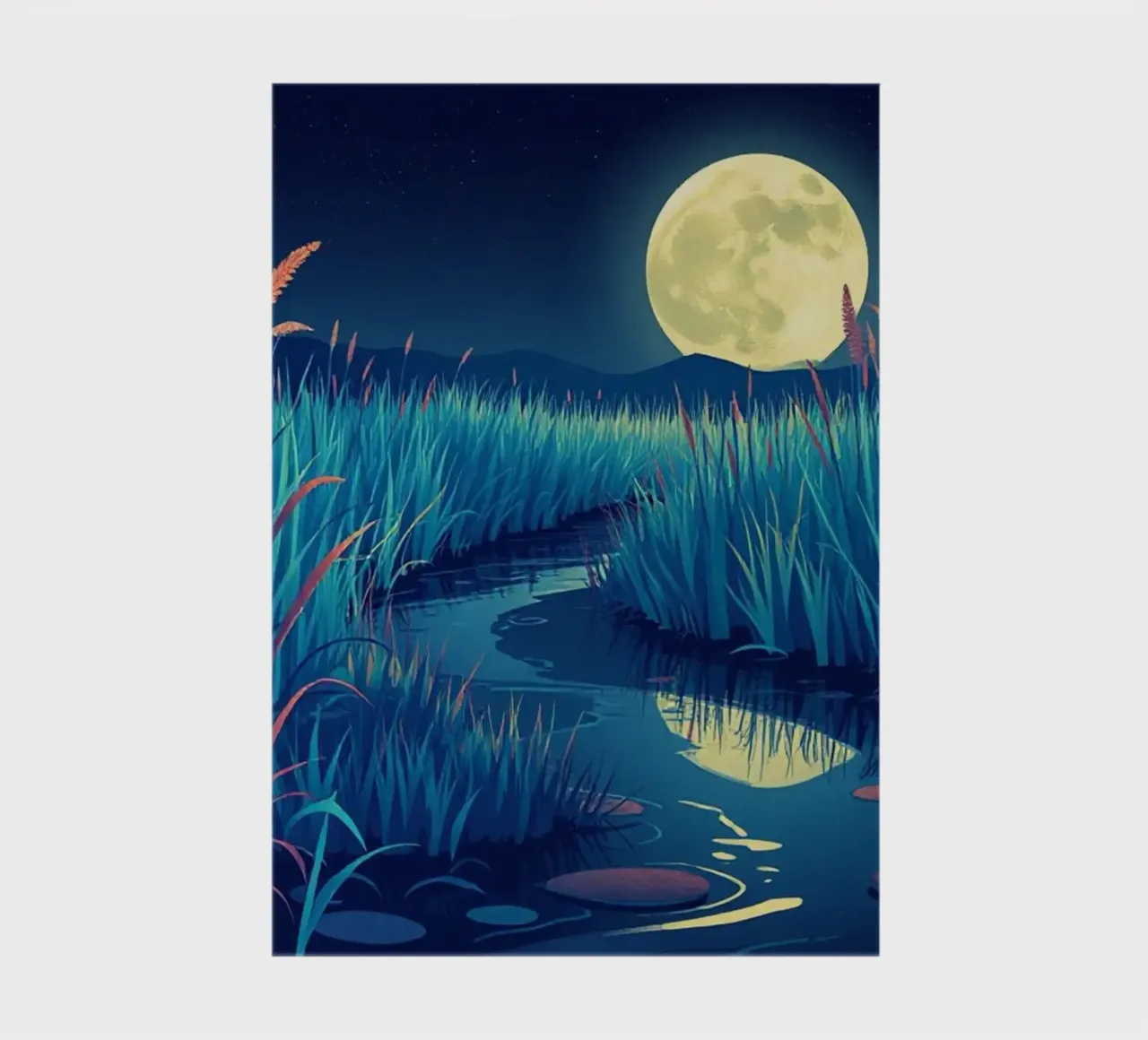 A Whispering River Through Reeds Under a Golden Full Moon notebook by Artistic-shop