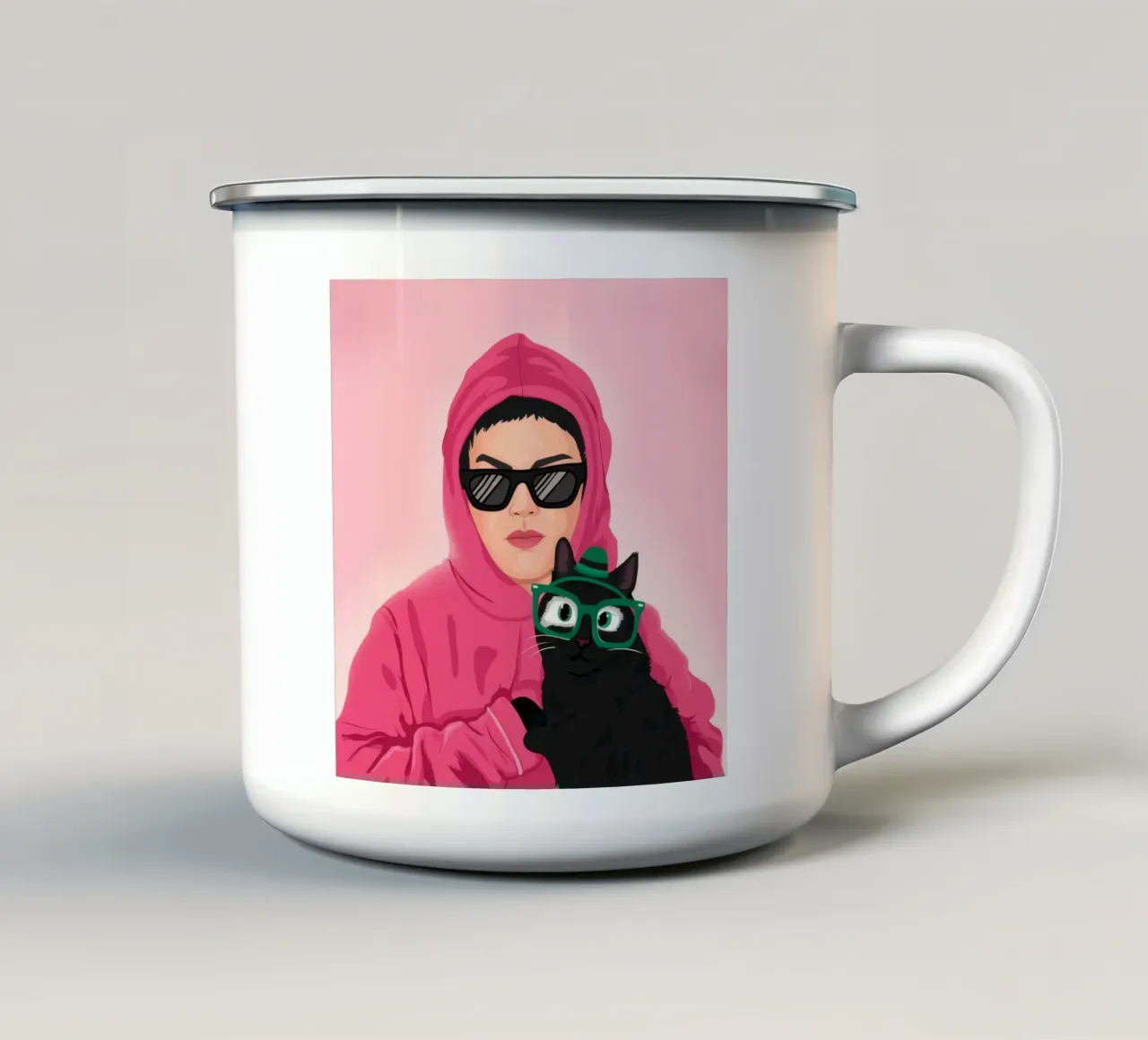 Rosa Hoodie Enigma Emaille Tasse von Peak Delusion