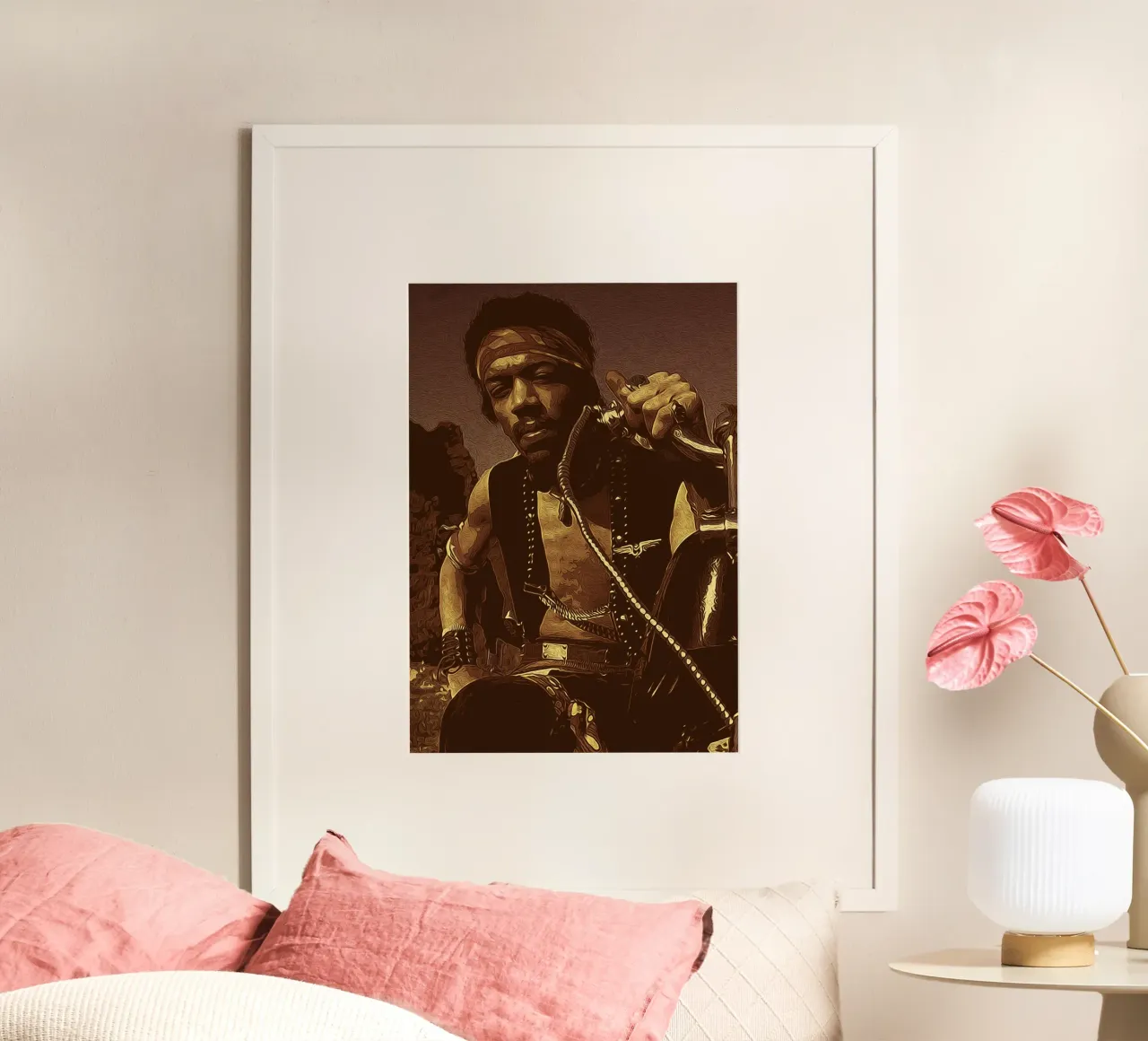 La superstar Jimi Hendrix Cantante americano poster con telaio in alluminio da singpentinksale