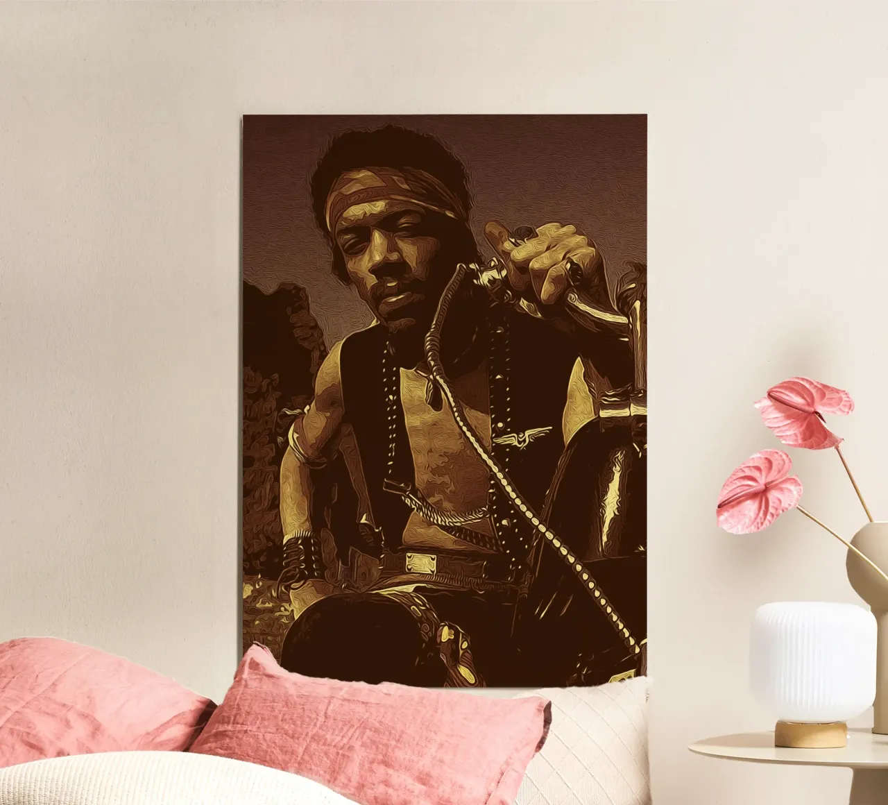 La superstar Jimi Hendrix Cantante americano poster con telaio in alluminio da singpentinksale