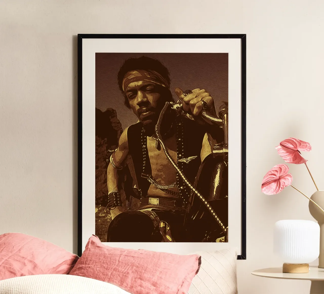 La superstar Jimi Hendrix Cantante americano poster con telaio in alluminio da singpentinksale