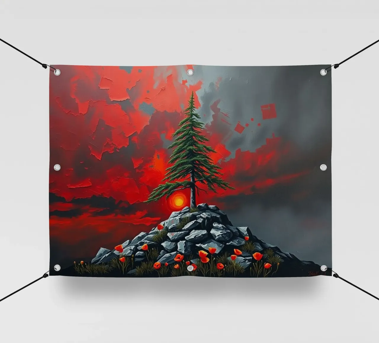 Un simbolo di resilienza in un'alba cremisi telo in pvc da Artistic-shop