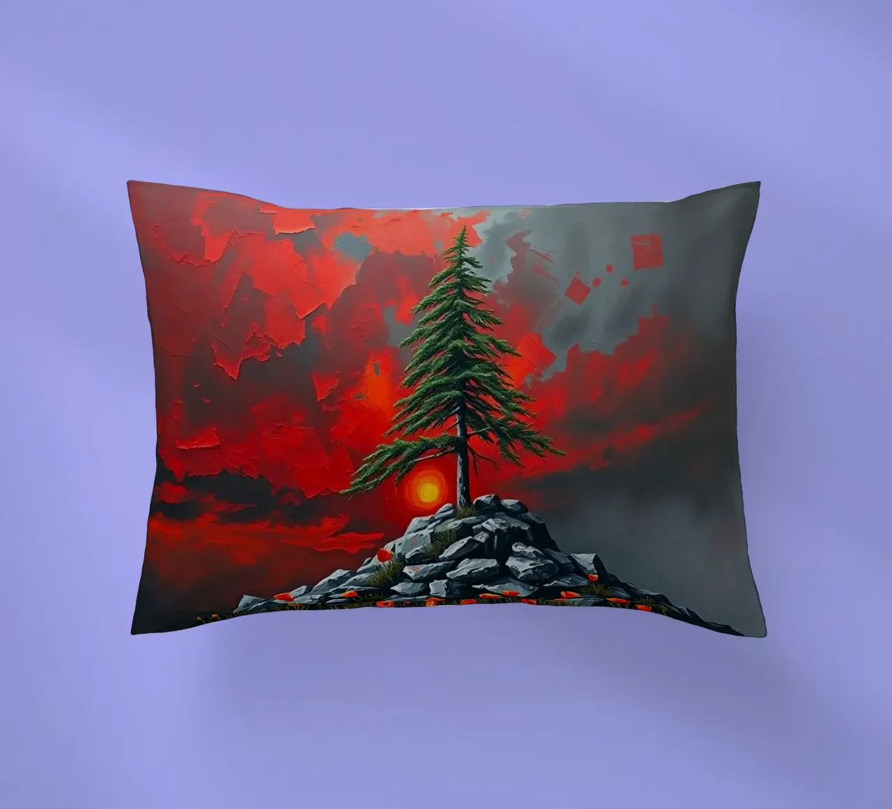 Un simbolo di resilienza in un'alba cremisi cuscino da Artistic-shop