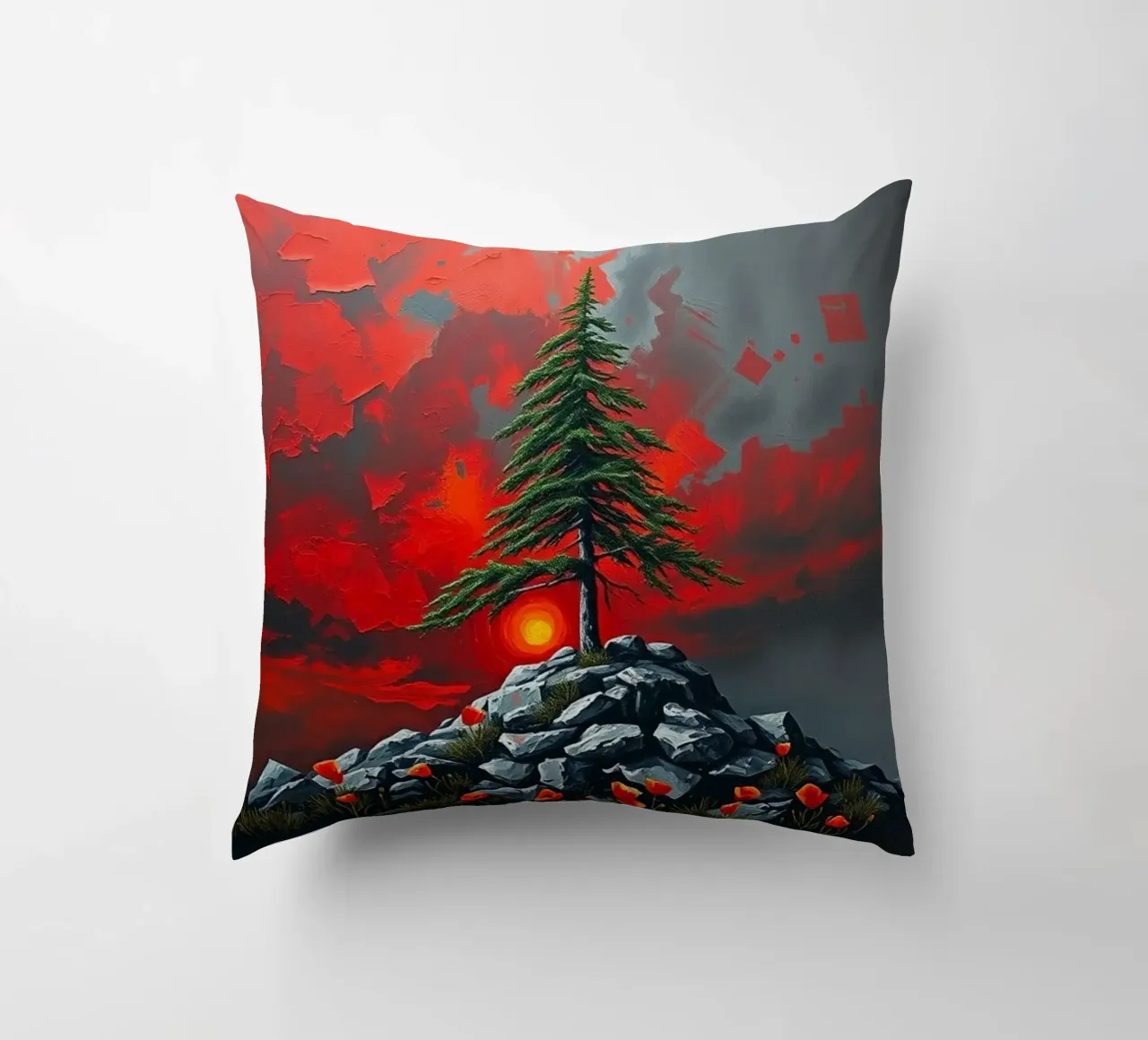 Un simbolo di resilienza in un'alba cremisi cuscino da Artistic-shop