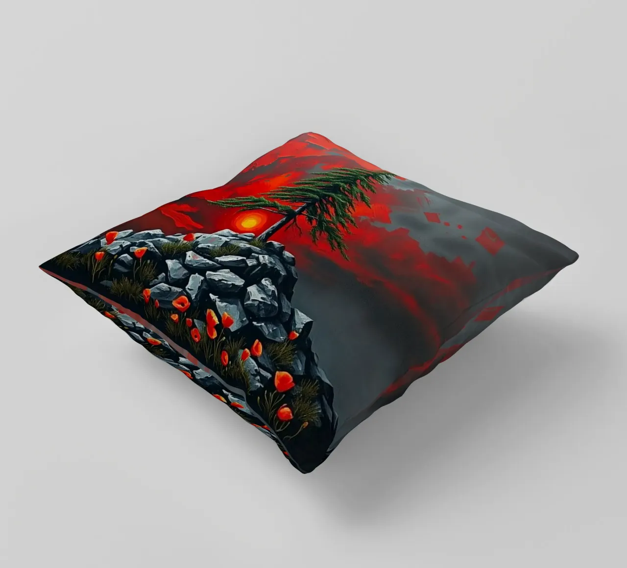 Un simbolo di resilienza in un'alba cremisi cuscino da Artistic-shop