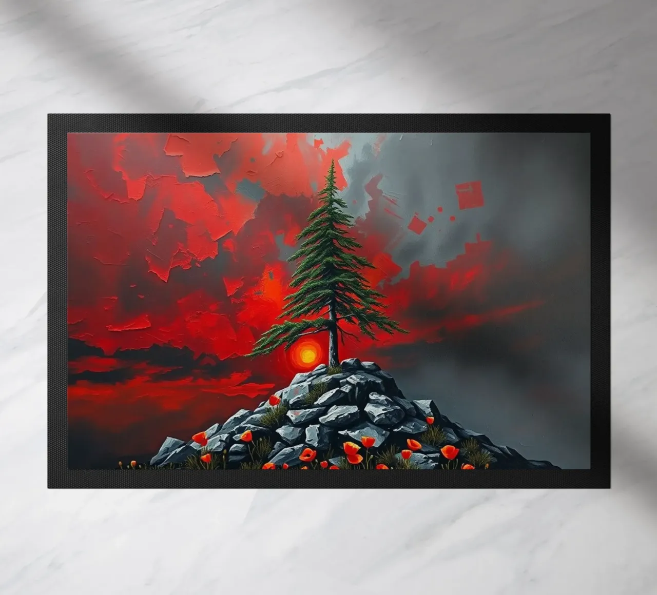 Un simbolo di resilienza in un'alba cremisi zerbino da Artistic-shop