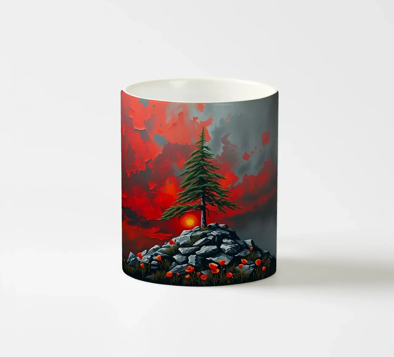 Un simbolo di resilienza in un'alba cremisi tazza in ceramica da Artistic-shop