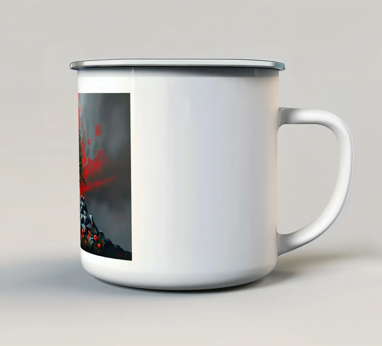 Un simbolo di resilienza in un'alba cremisi tazza in smalto da Artistic-shop