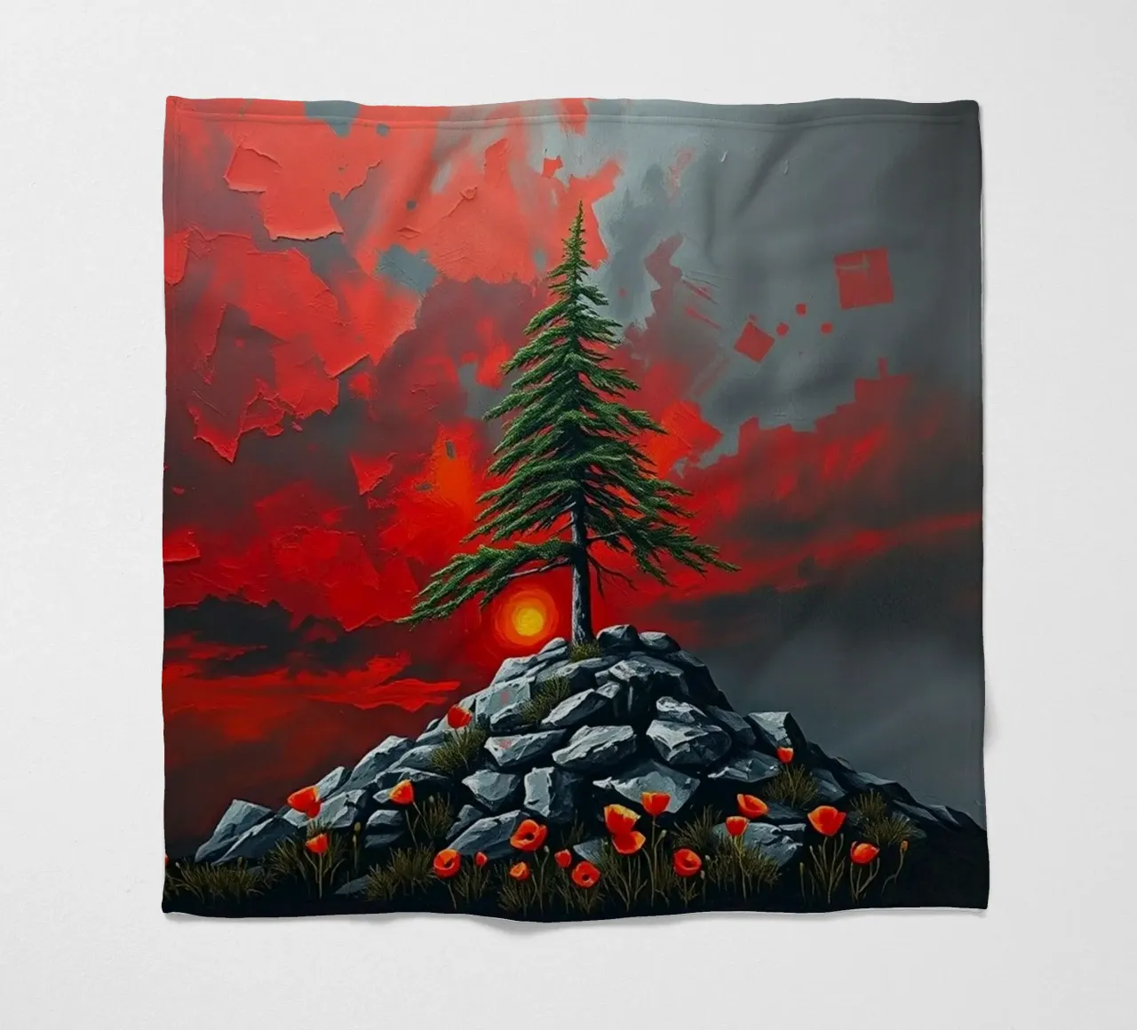 Un simbolo di resilienza in un'alba cremisi coperta in pile da Artistic-shop