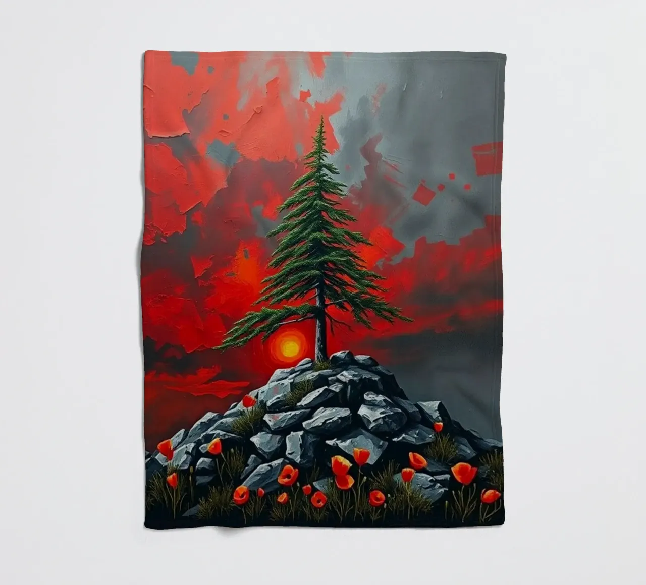 Un simbolo di resilienza in un'alba cremisi coperta in pile da Artistic-shop