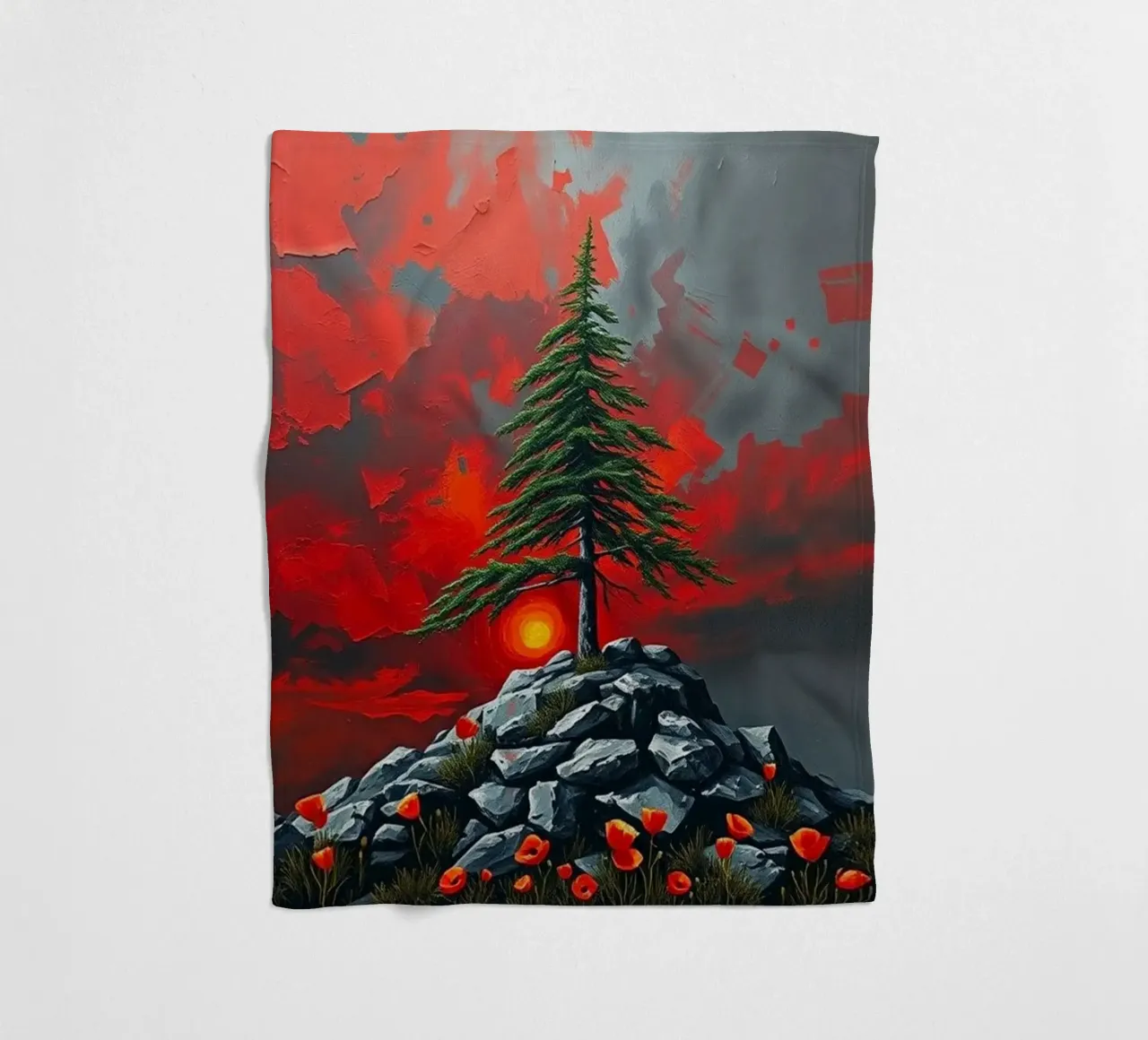 Un simbolo di resilienza in un'alba cremisi coperta in pile da Artistic-shop