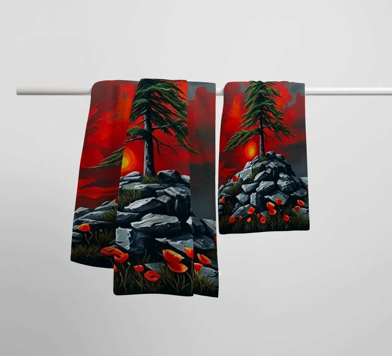 Un simbolo di resilienza in un'alba cremisi asciugamano da bagno da Artistic-shop