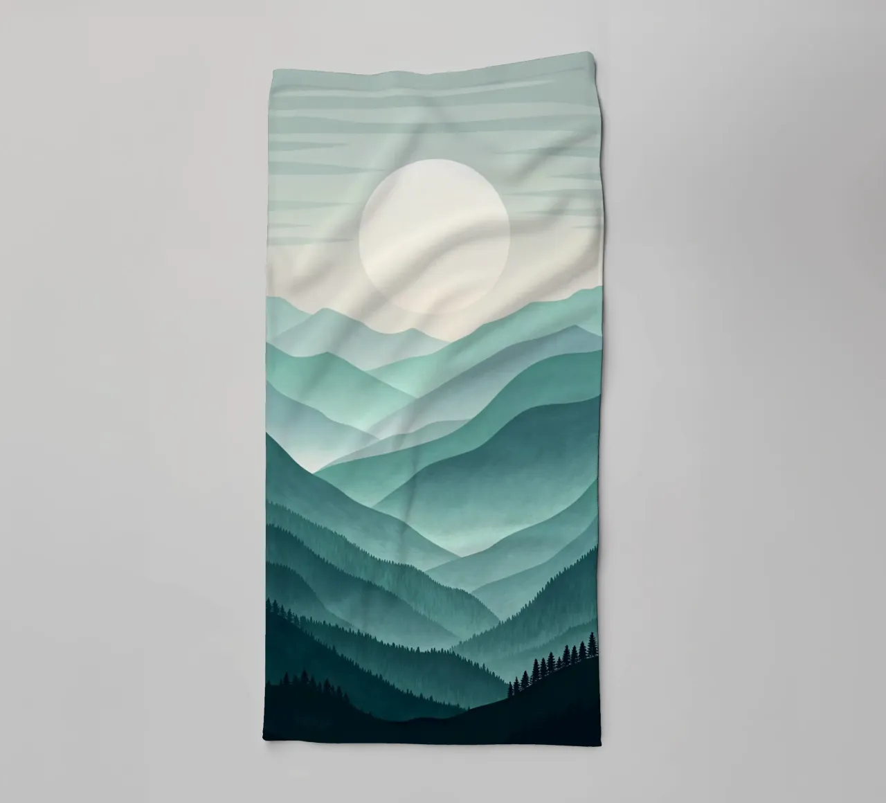 A Tranquil Vista: Layers of Teal and Green Mountains towel by Artistic-shop