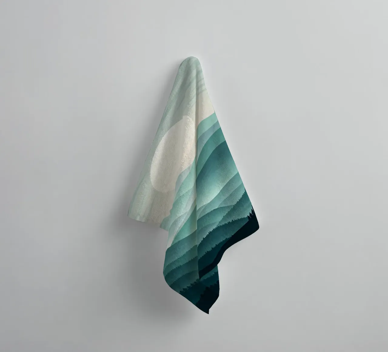A Tranquil Vista: Layers of Teal and Green Mountains towel by Artistic-shop