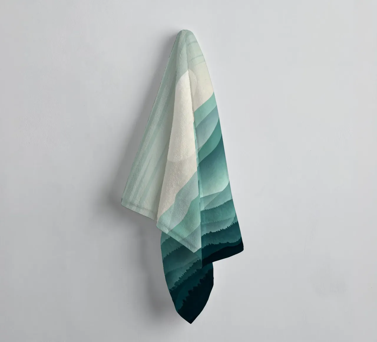 A Tranquil Vista: Layers of Teal and Green Mountains towel by Artistic-shop