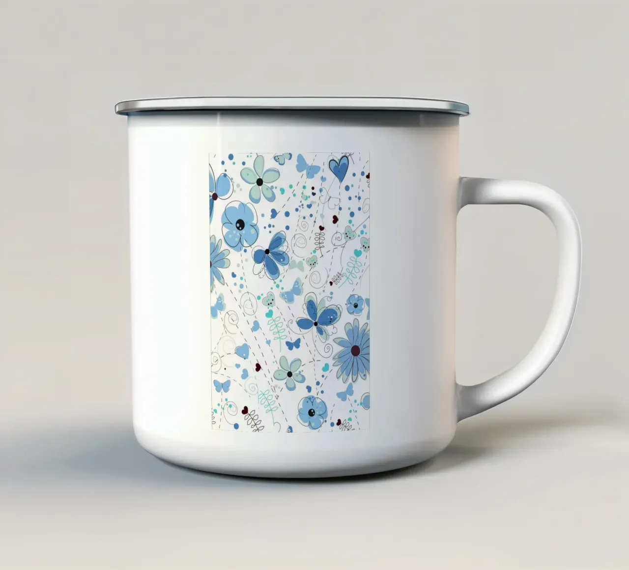 Fiore astratto blu tazza in smalto da gulsengunel