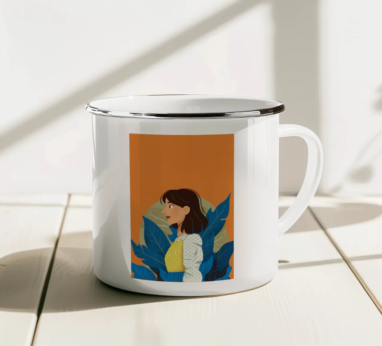 Contemplazione delle foglie blu tazza in smalto da Peak Delusion