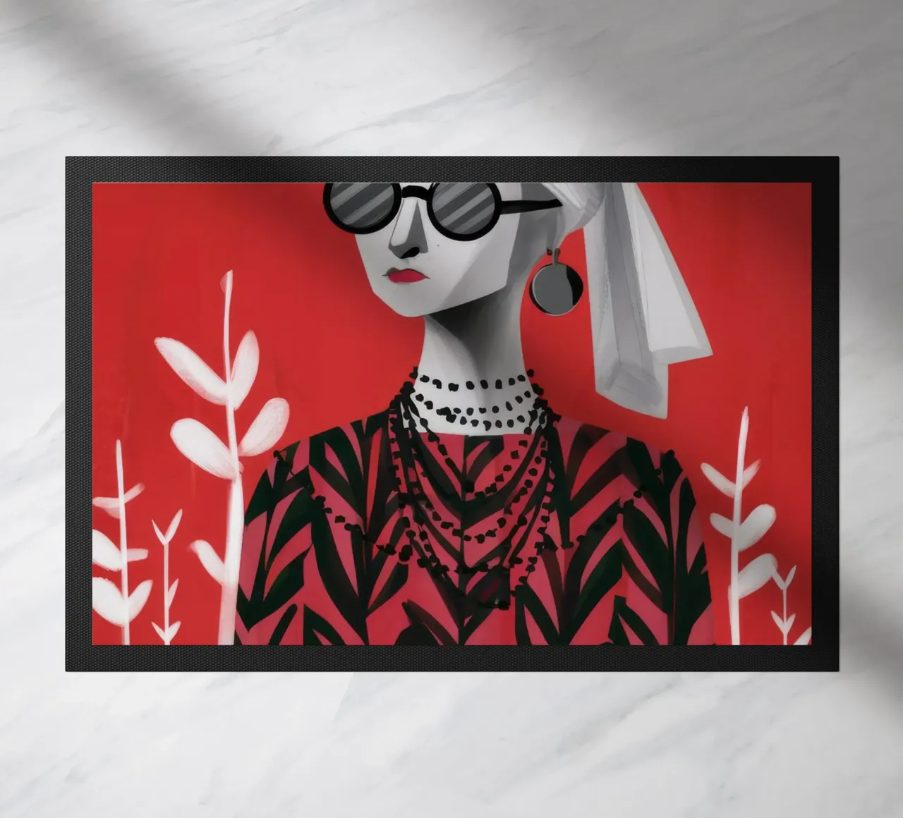 Red Patterned Poise doormat by Peak Delusion