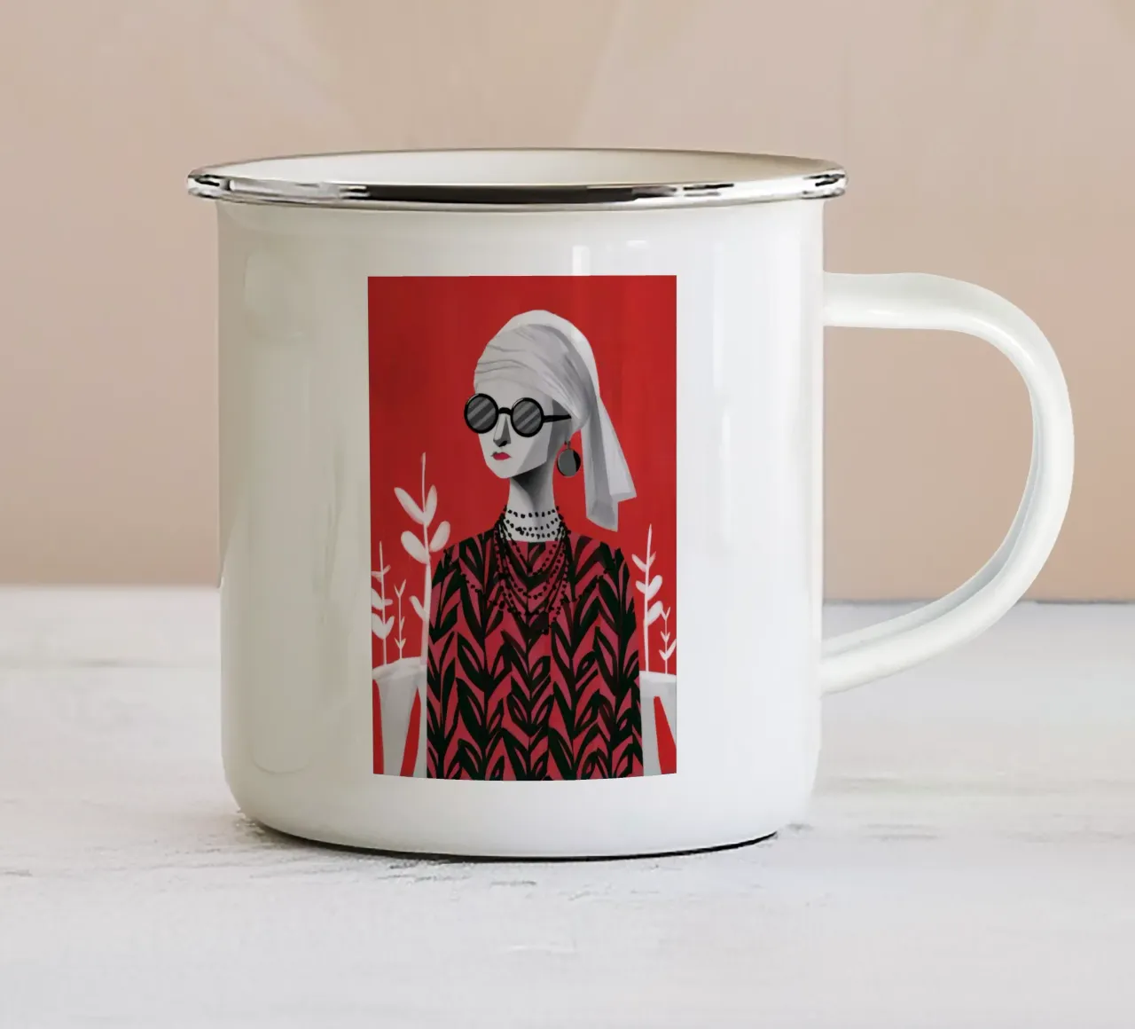 Red Patterned Poise enamel mug by Peak Delusion