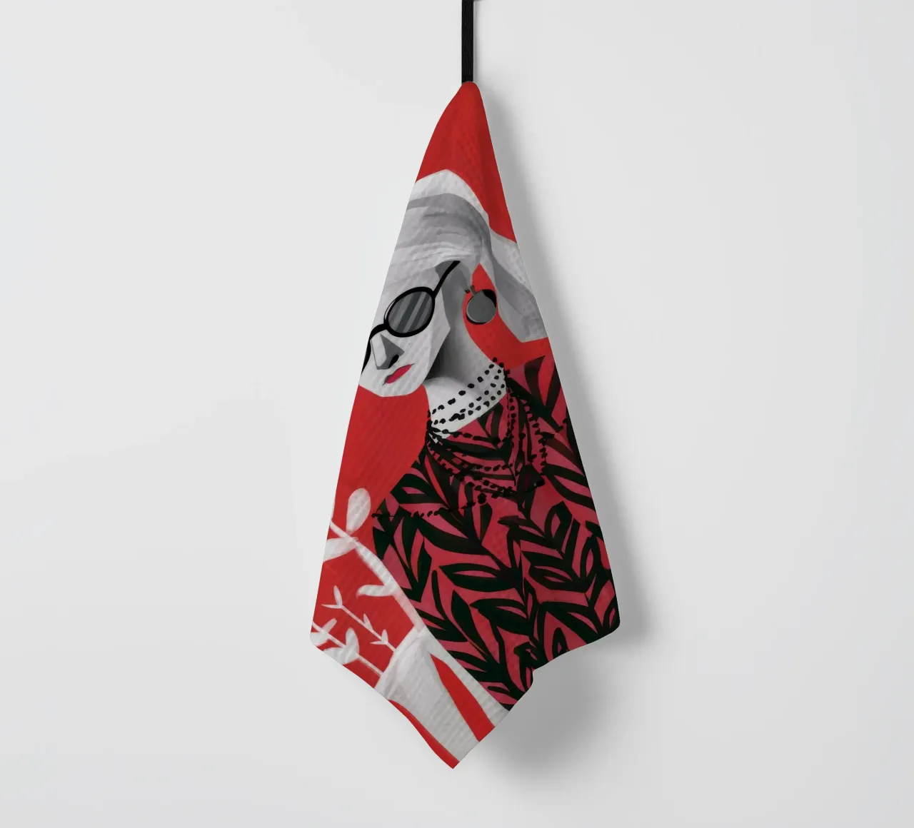 Red Patterned Poise tea towel by Peak Delusion