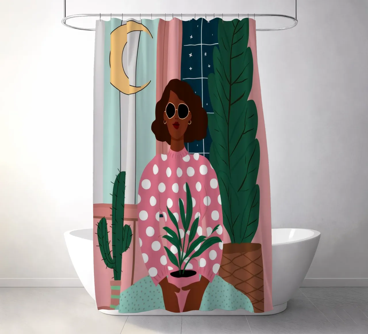 Cactus Moon Repose shower curtain by Peak Delusion